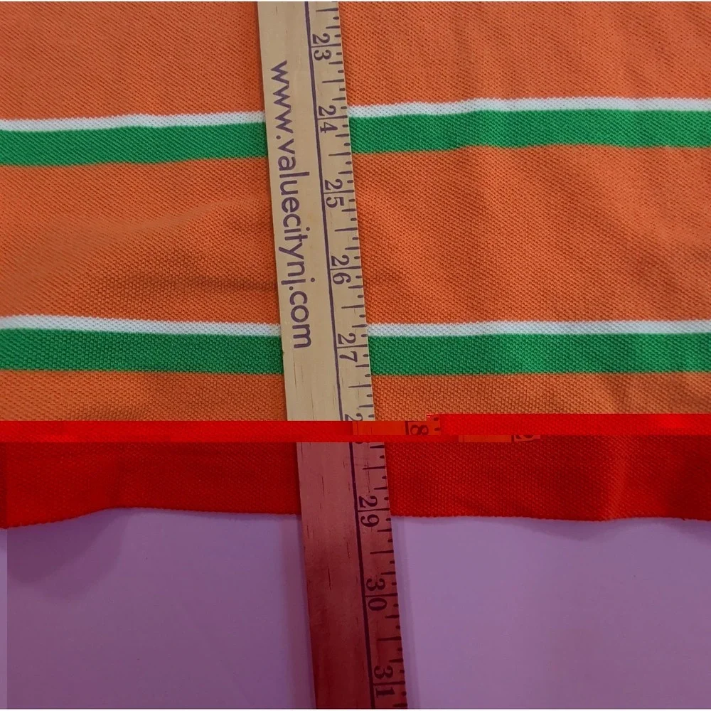 Vintage Ralph Lauren Polo Shirt Mens XL Orange Green Striped Custom Fit Preppy